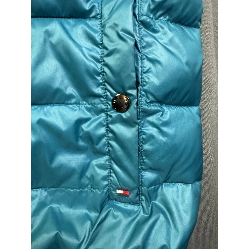 Tommy Hilfiger Men's Puffer Vest Teal‎ Blue Hooded Quilted Full Zip Size Large